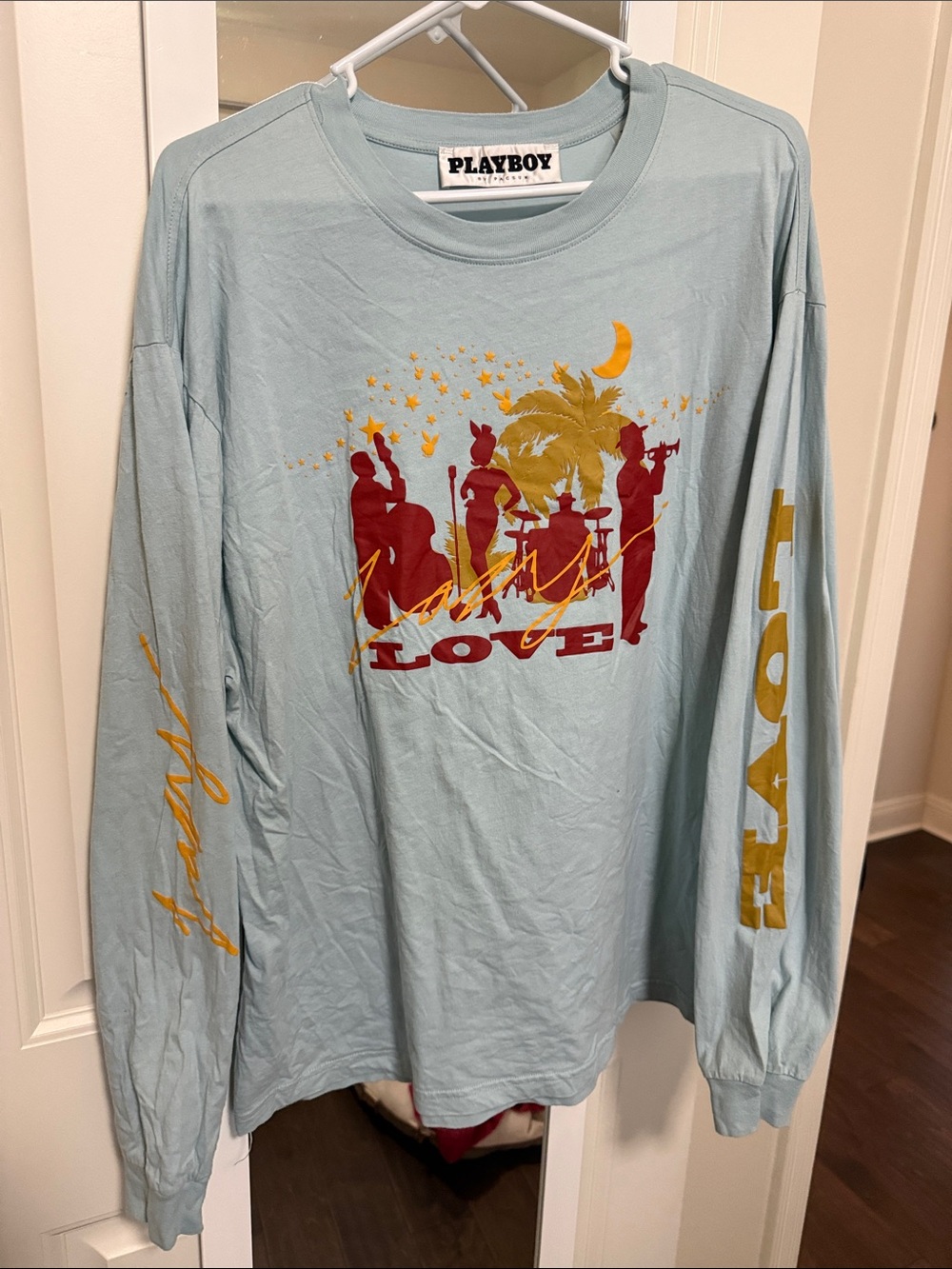 PLAYBOY Light Blue Long Sleeve Graphic 'Lazy Love' Tee